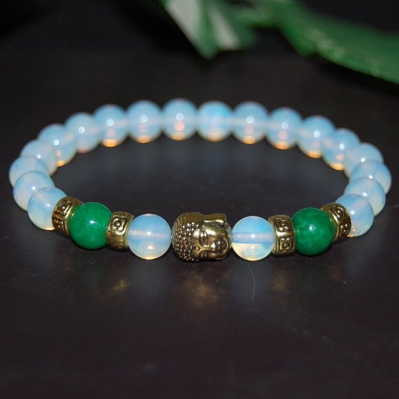 Opal Bracelet,Buddha Bracelet,Opal Buddha Bracelet,Opal and Jade Beads - Picture 2 of 3